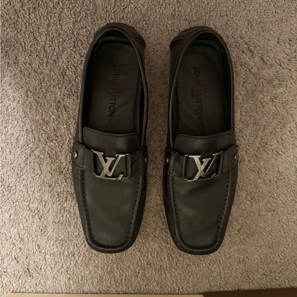 Louis Vuitton Black Leather Loafers with LV Logo